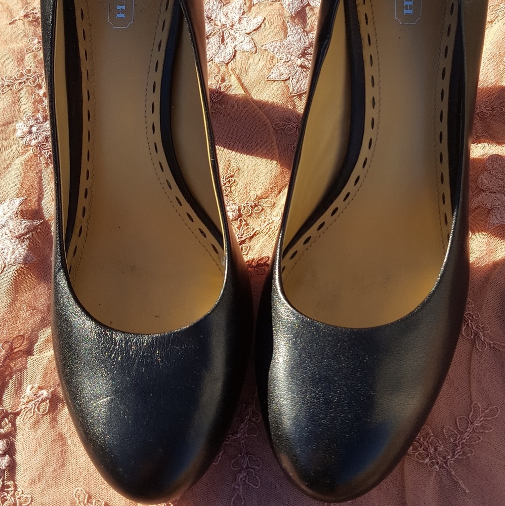COACH Blk Leather Platform Chunky Heels Sz 9 1/2